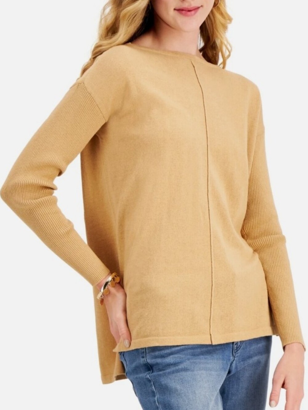 Style & Co Women's Camel Knit Long-Sleeve Sweater